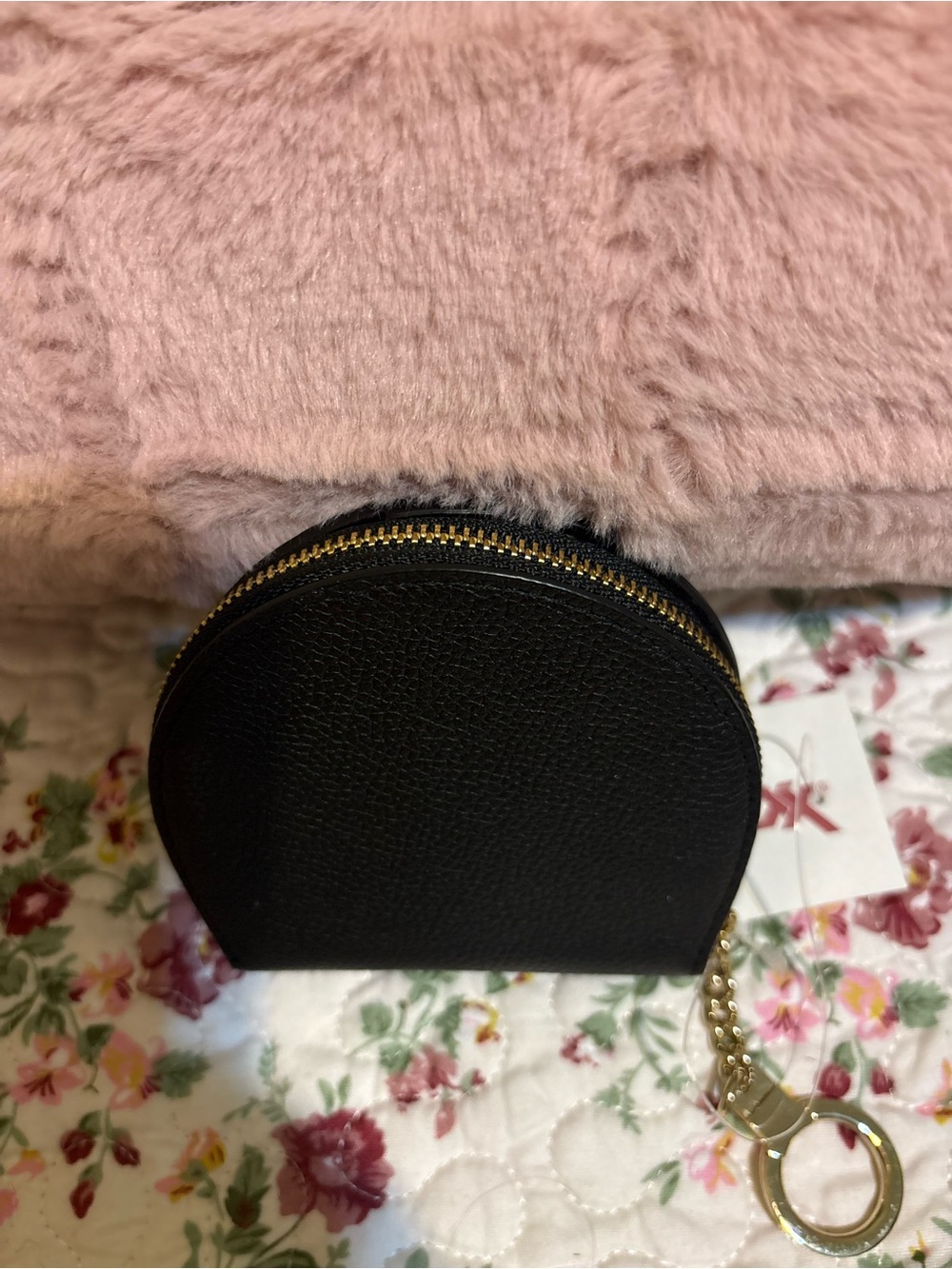 kate spade Black Pebbled Leather Half-Moon Coin Pouch with Gold Keyring - Picture 3 of 3
